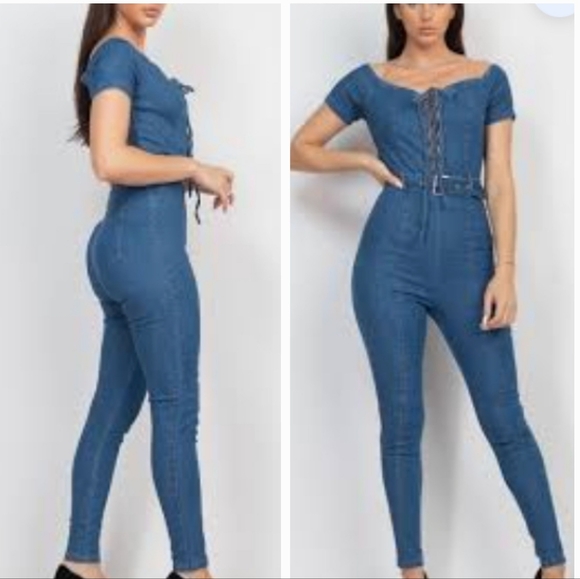 lac bleu Pants - Lac Bleu | Denim Pantsuit Romper